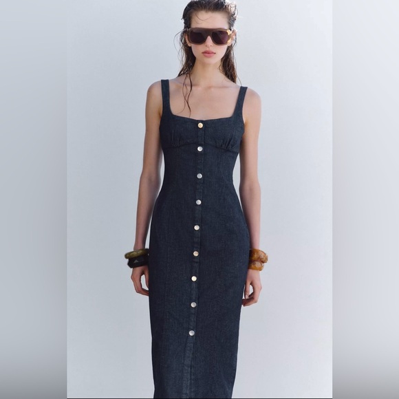 Zara Dresses & Skirts - Zara Black Denim Midi Dress